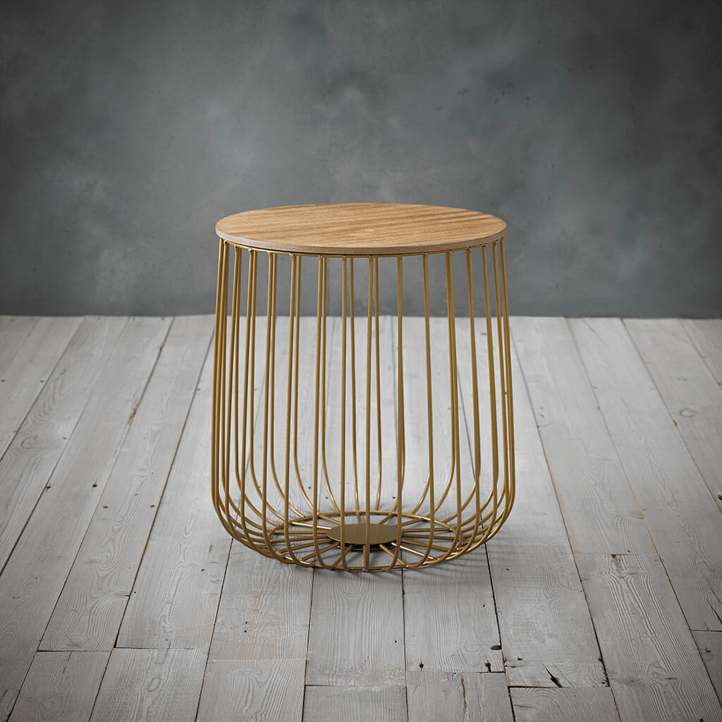 Enzo Oak & Gold Side Table