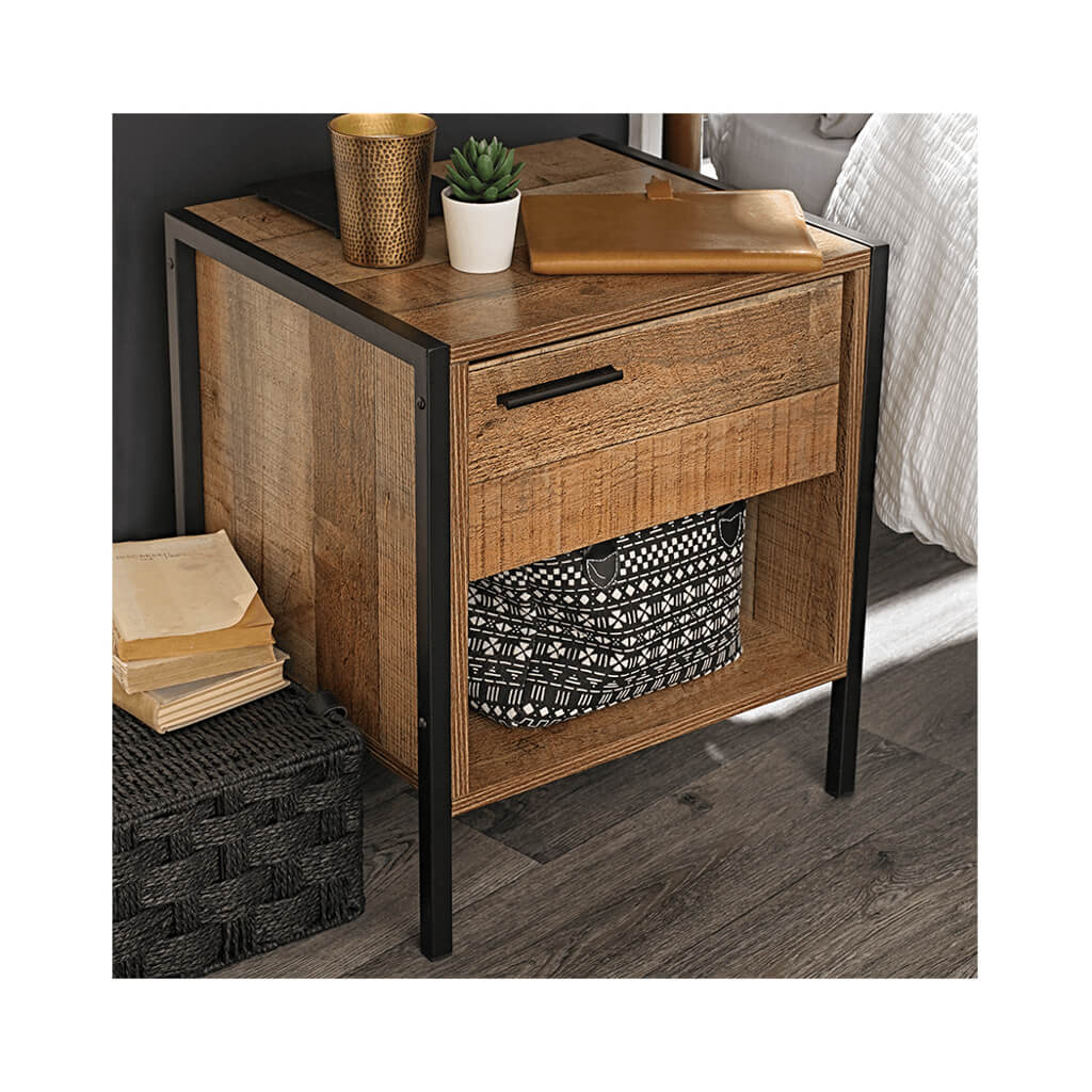 Hoxton Distressed Oak Effect Bedside Cabinet