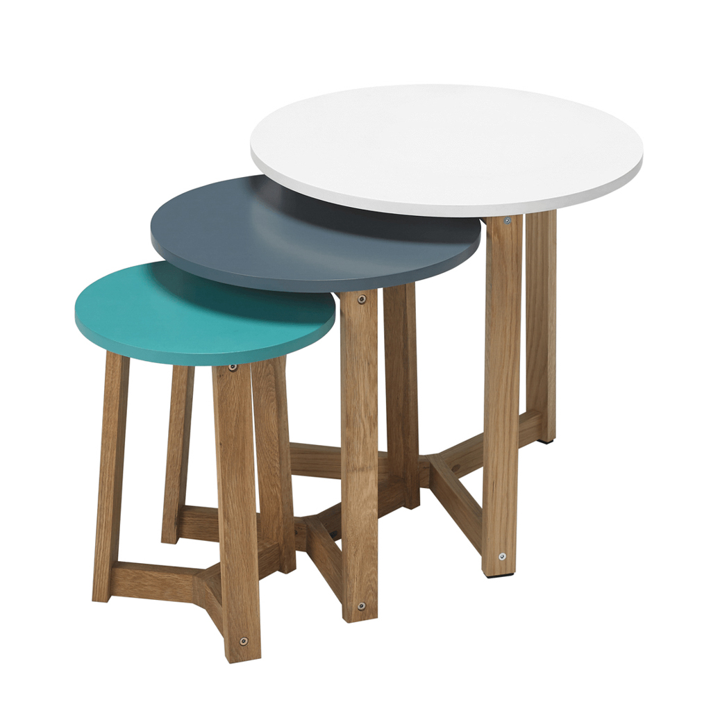 Jasper Aqua, Steel Blue, White & Solid Oak Side Tables