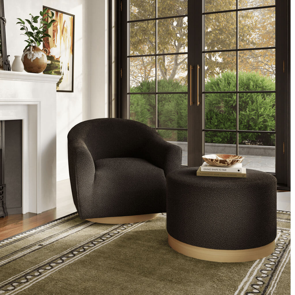 Lara Black Large Pouffe