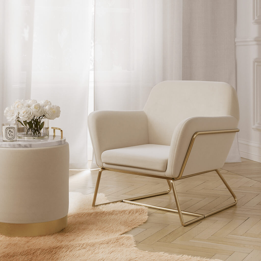 Lara Cream Velvet Small Pouffe