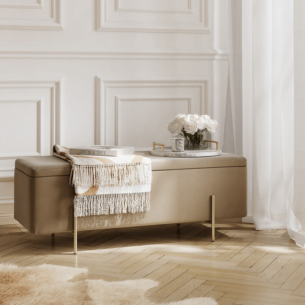 Lola Beige Storage Ottoman