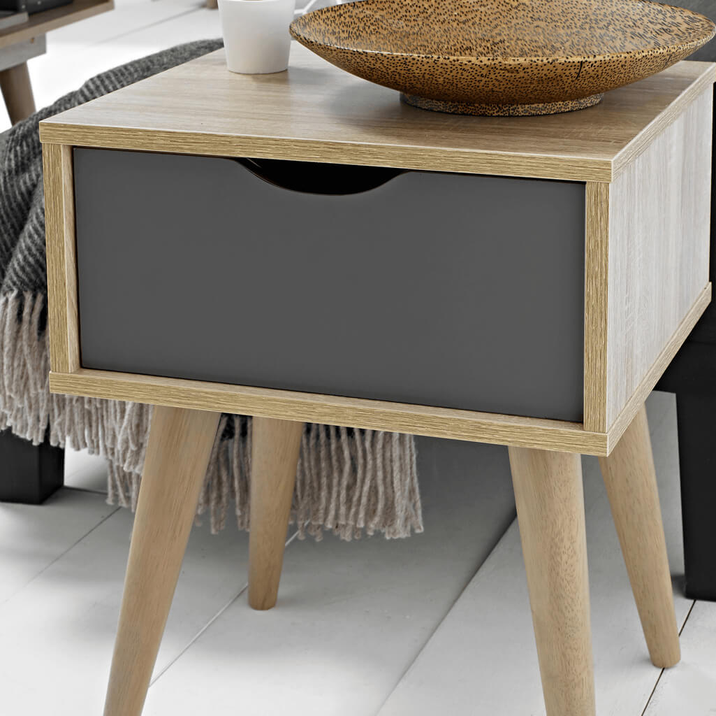 Scandi Light Oak & Grey Side Table