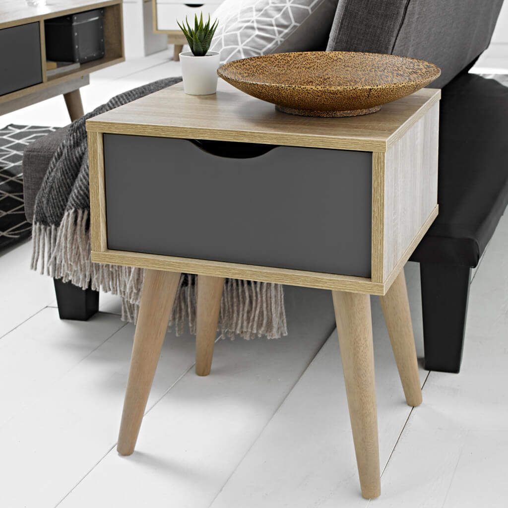 Scandi Light Oak & Grey Side Table