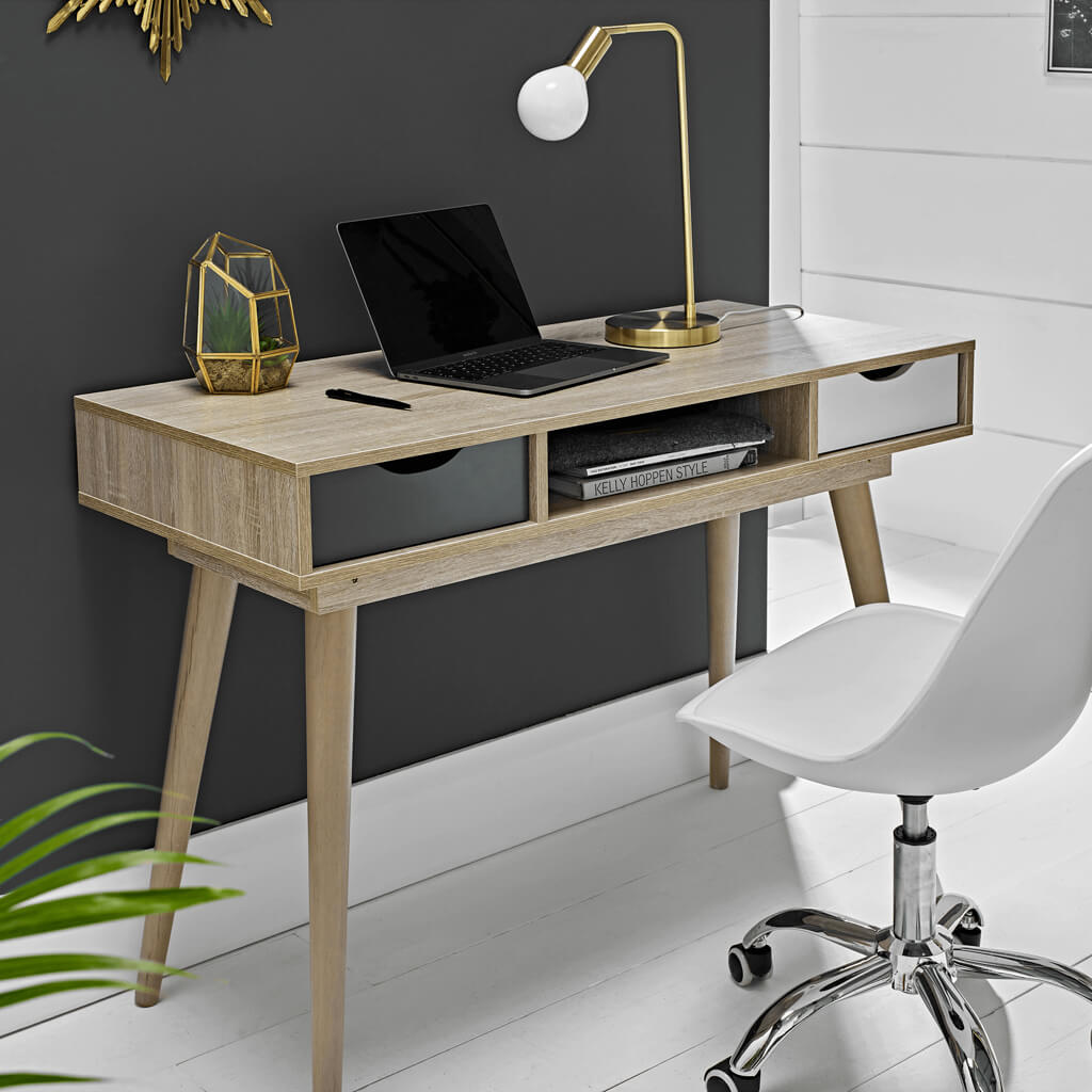 Scandi Light Oak & White & Grey Desk