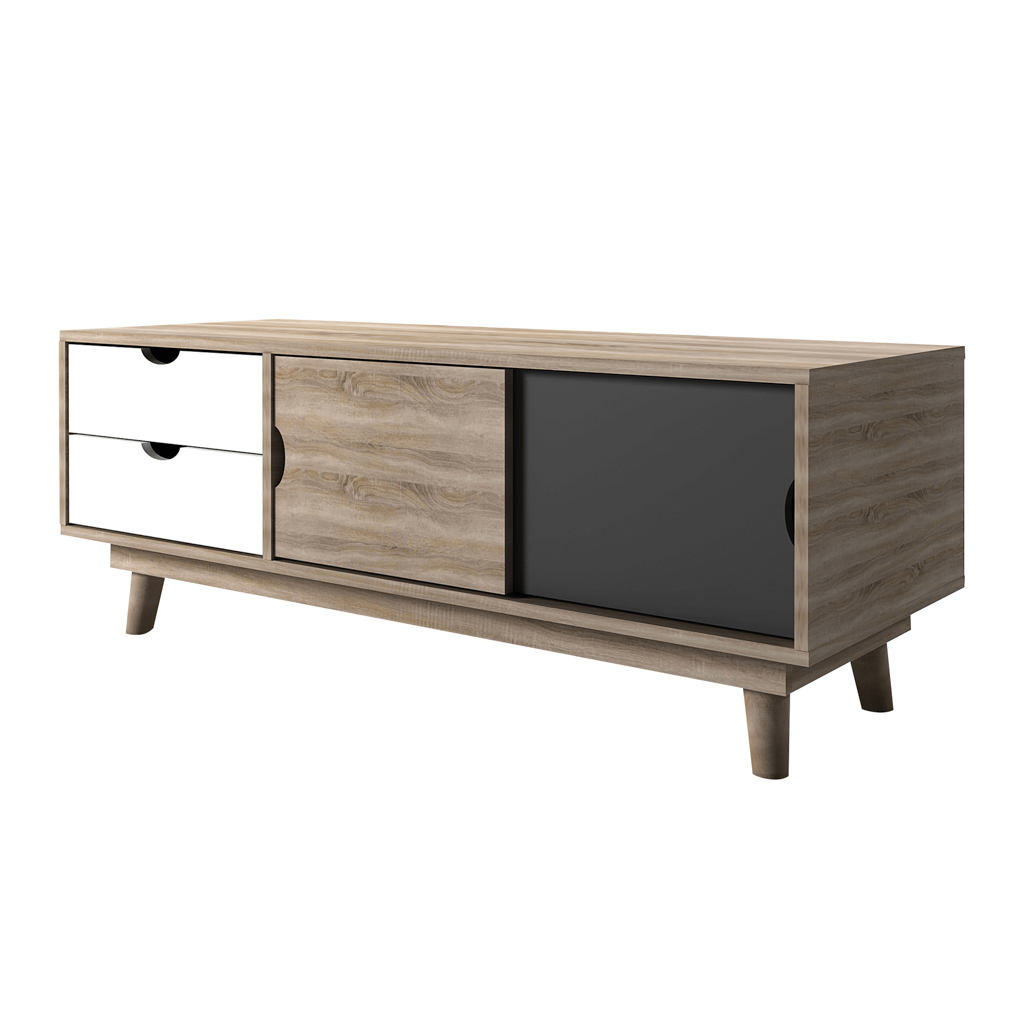 Scandi Light Oak & White & Grey Media Unit