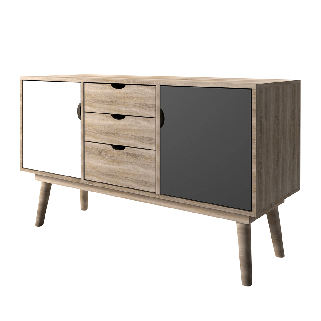 Scandi Light Oak & White & Grey Sideboard