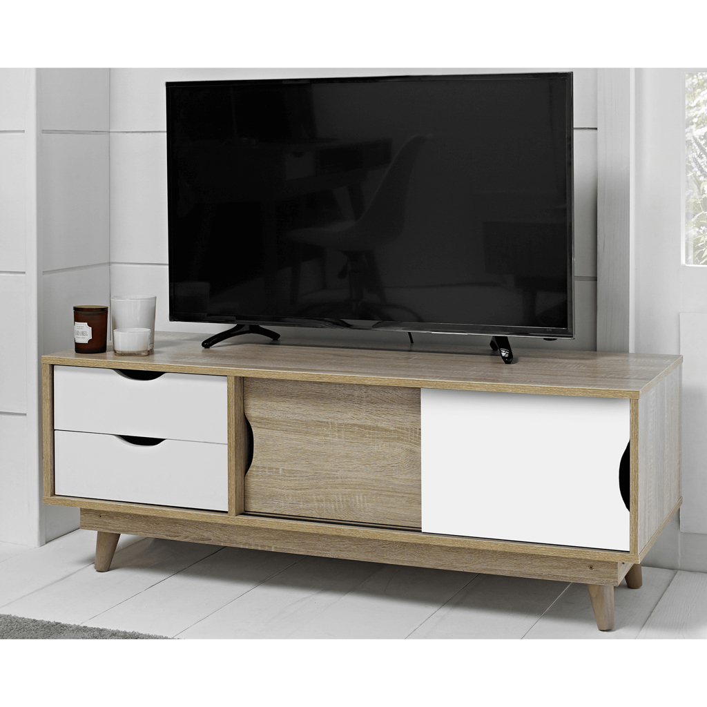 Scandi Light Oak & White Media Unit