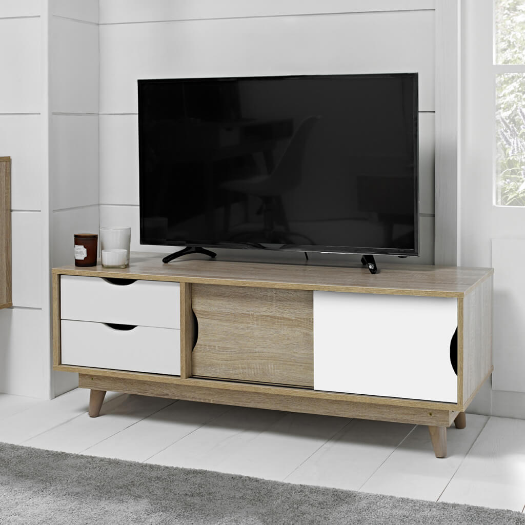 Scandi Light Oak & White Media Unit