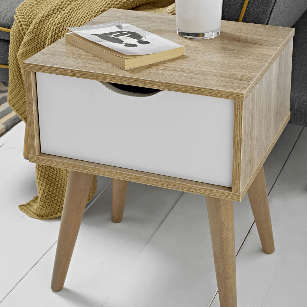 Scandi Light Oak & White Side Table