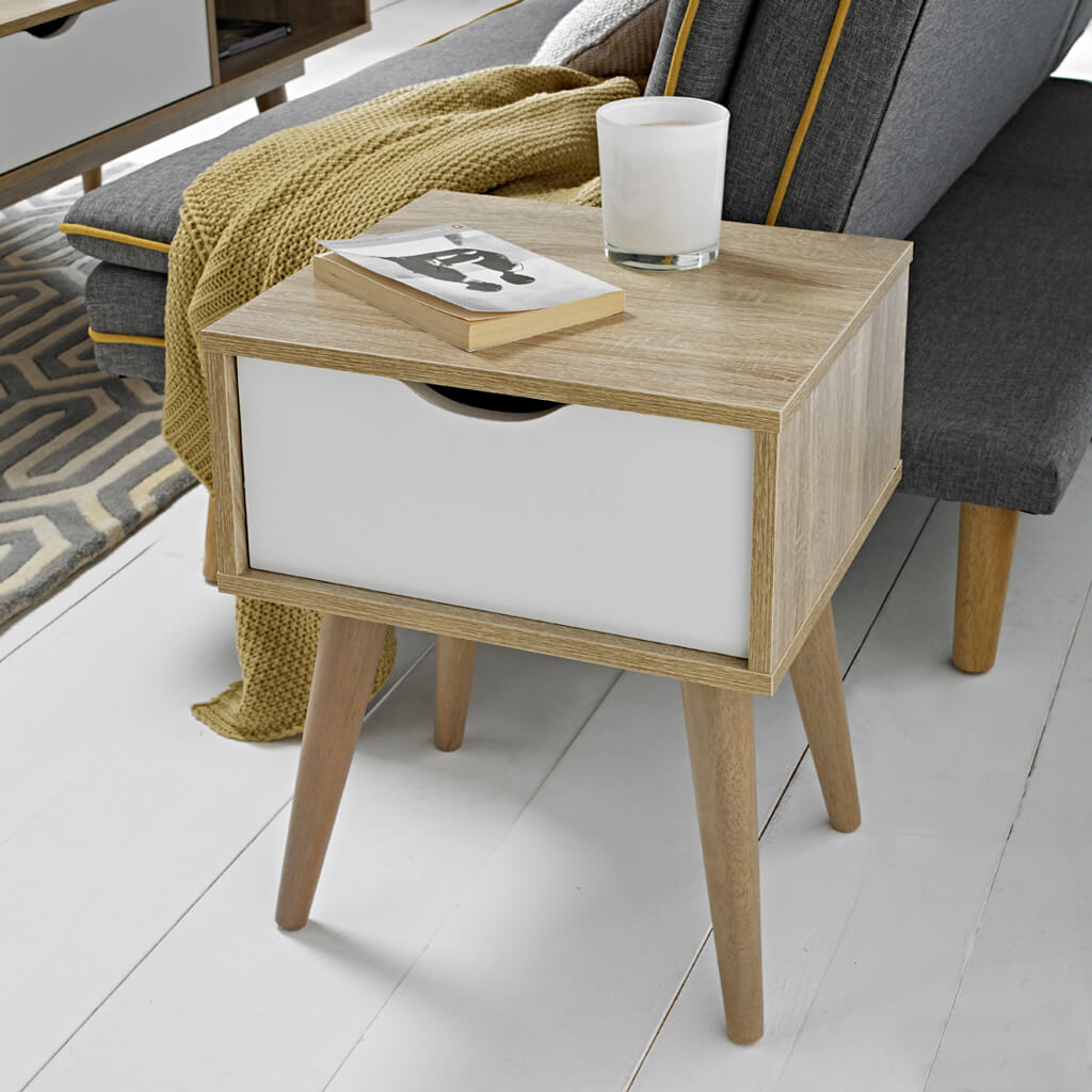 Scandi Light Oak & White Side Table