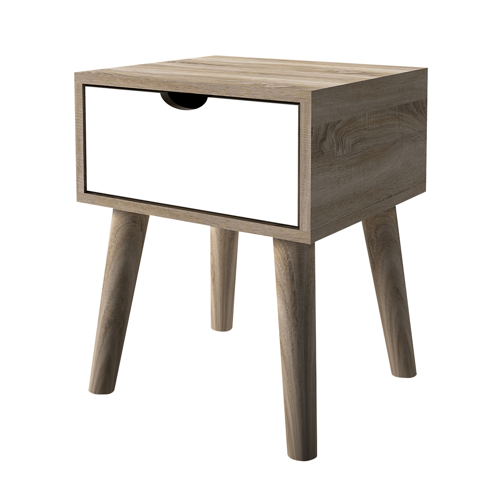 Scandi Light Oak & White Side Table