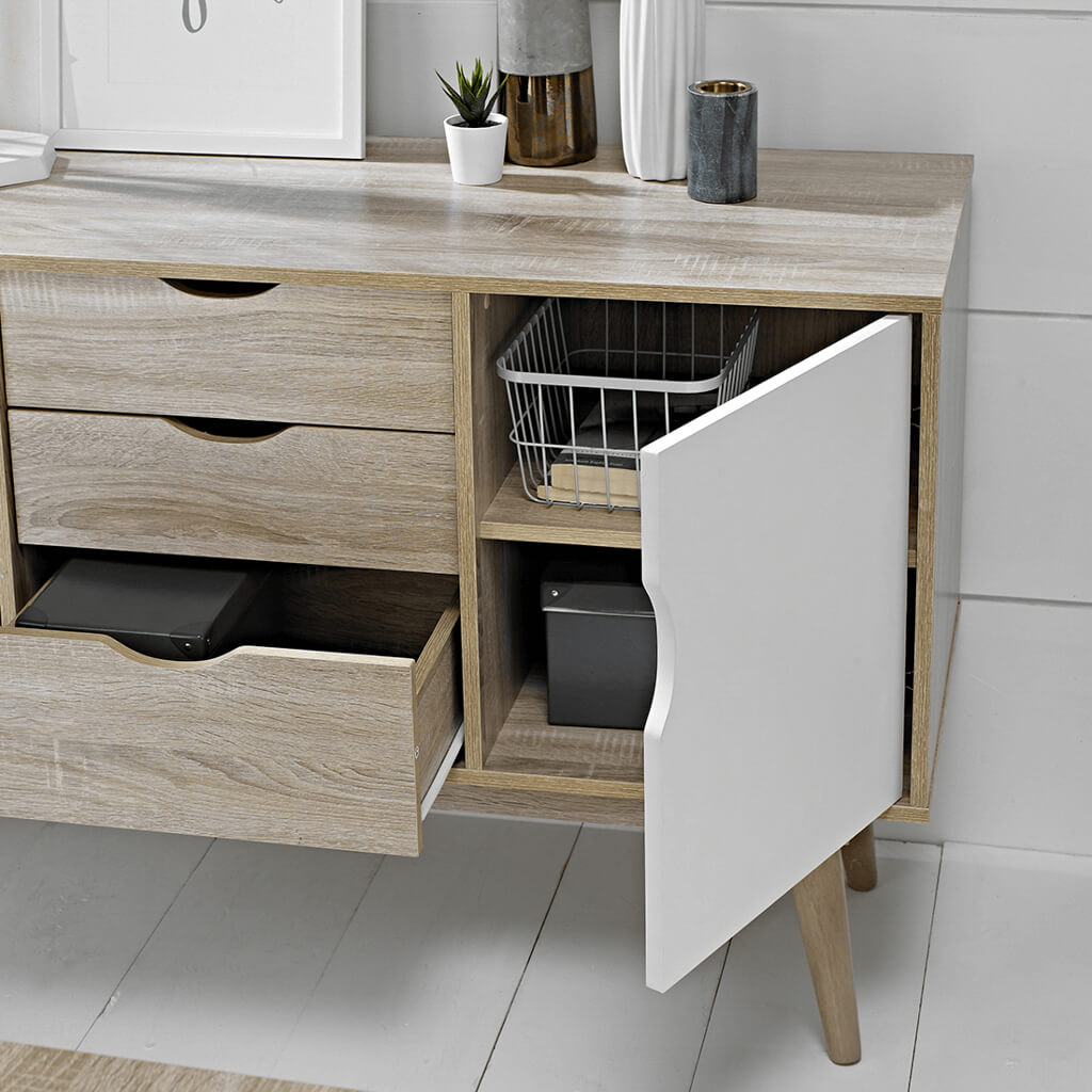 Scandi Light Oak & White Sideboard