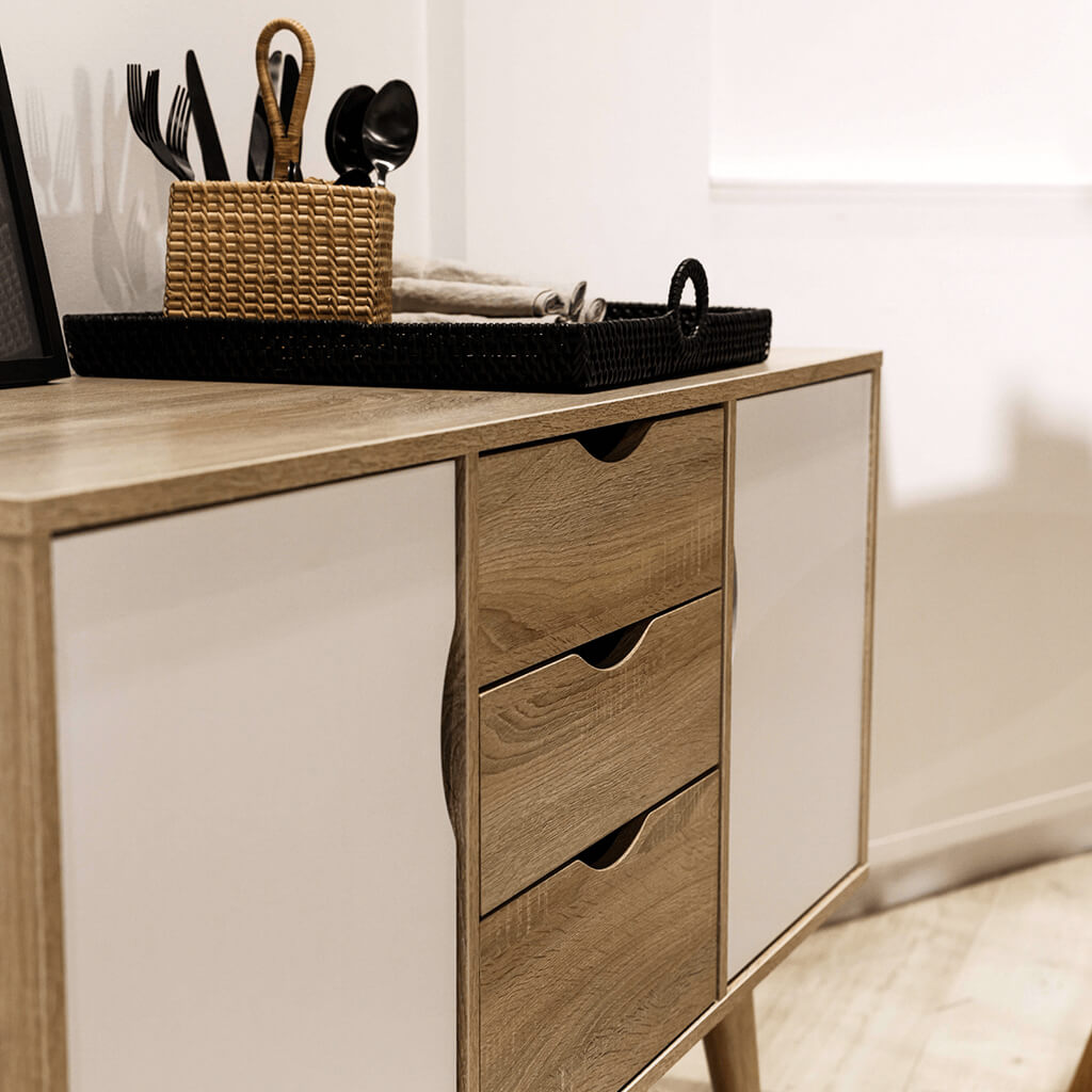 Scandi Light Oak & White Sideboard