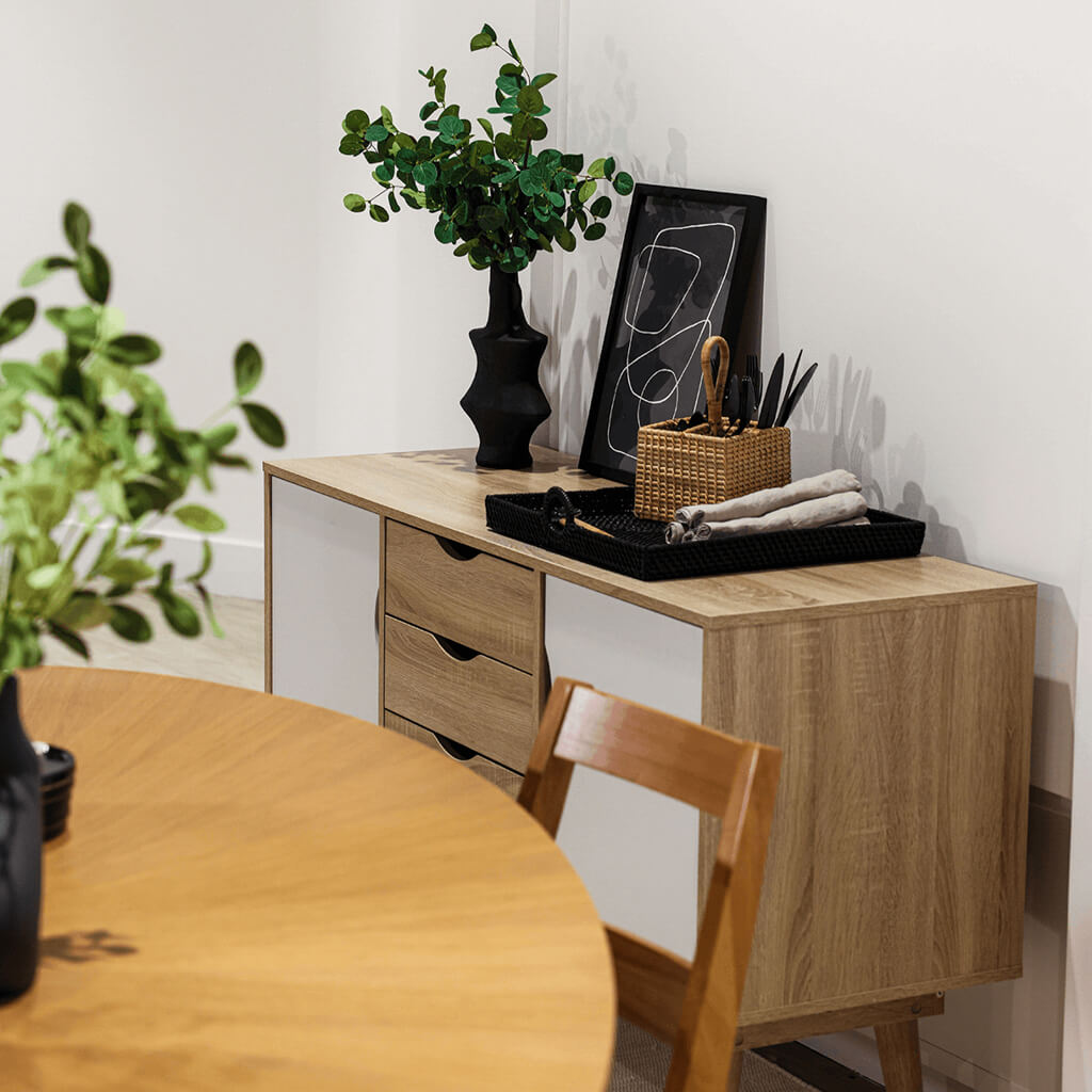 Scandi Light Oak & White Sideboard