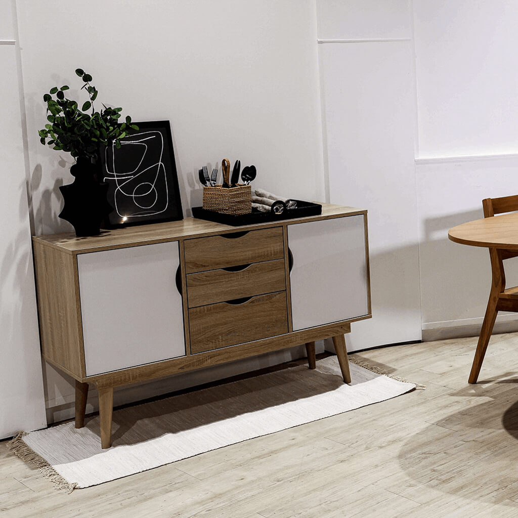 Scandi Light Oak & White Sideboard