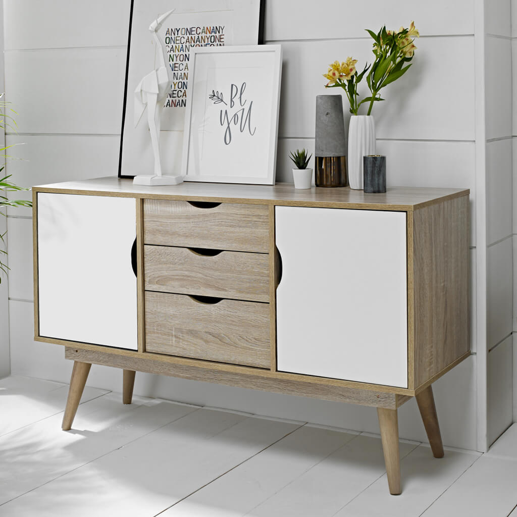 Scandi Light Oak & White Sideboard