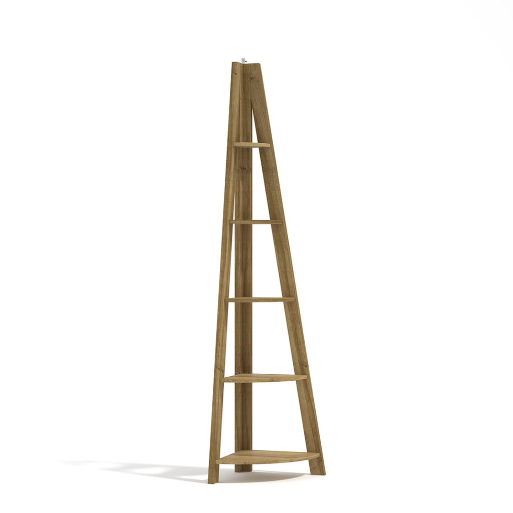 Tiva Oak Corner Ladder Shelving