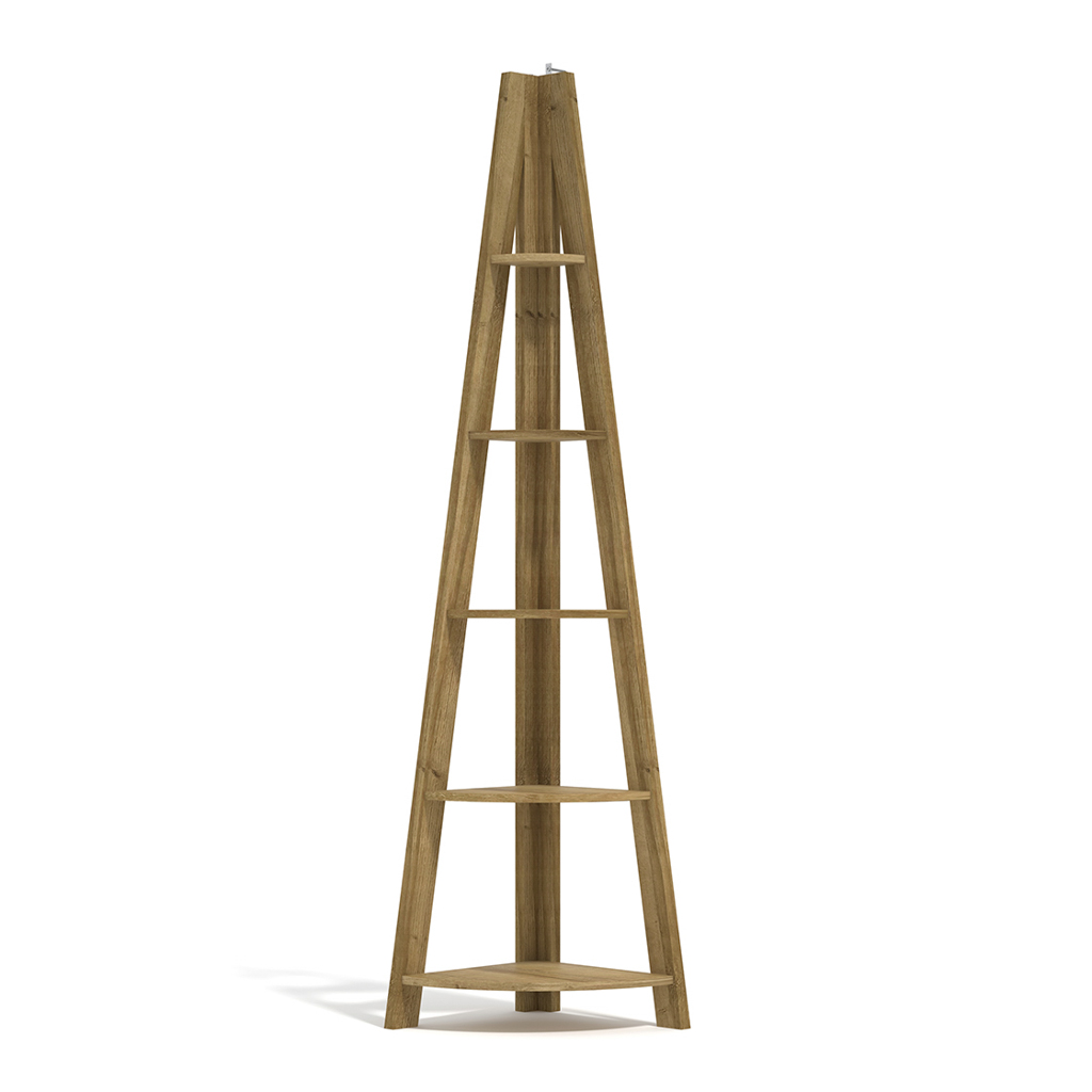 Tiva Oak Corner Ladder Shelving