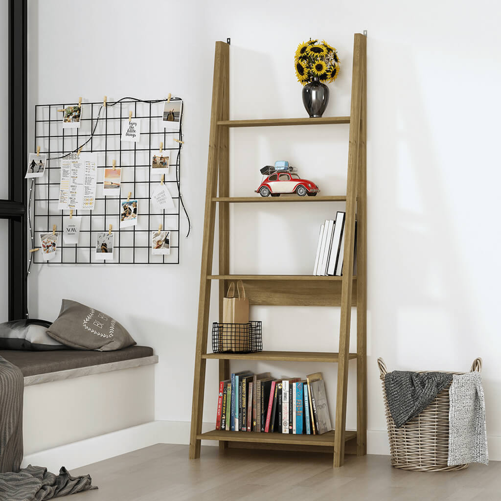 Tiva Oak Ladder Bookcase