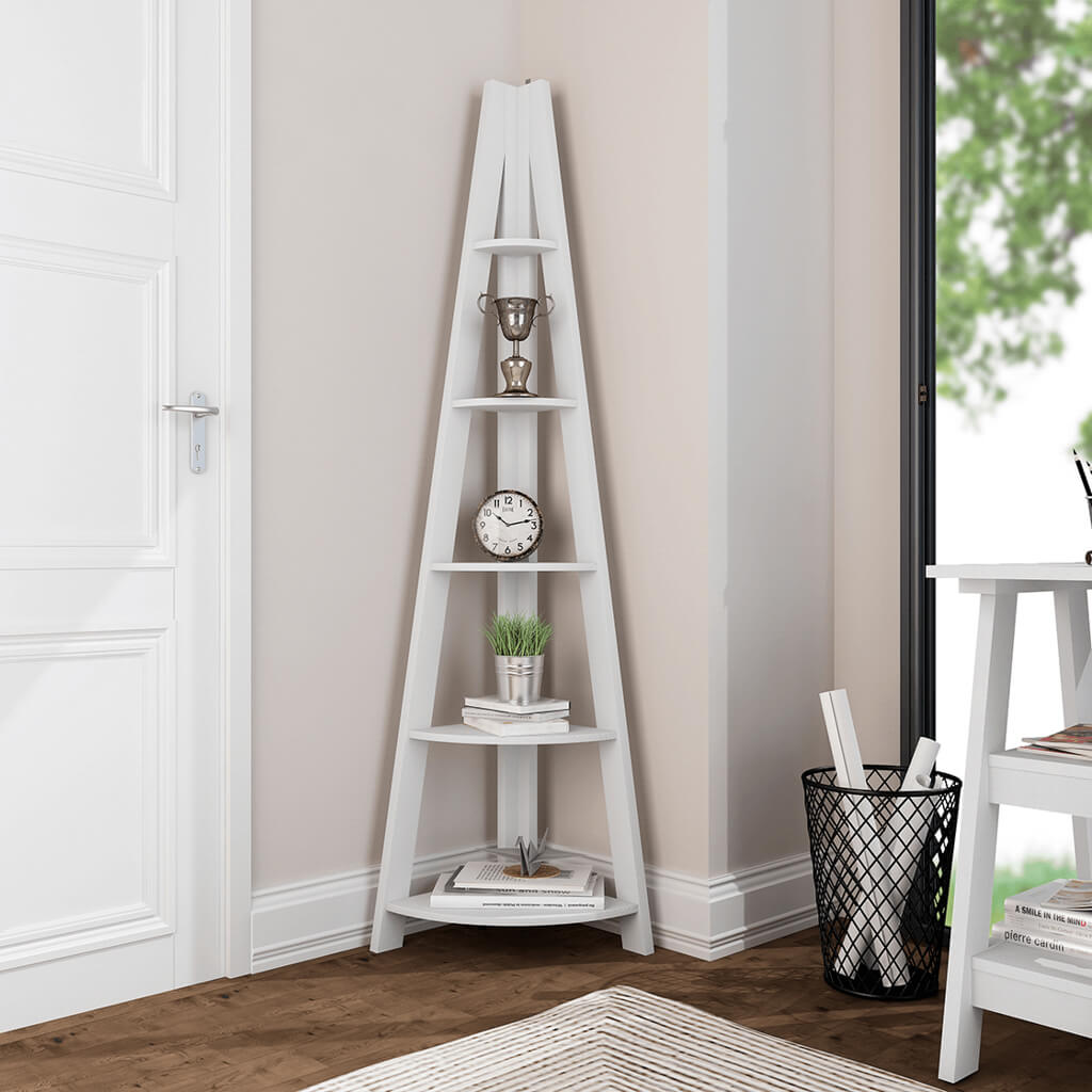 Tiva White Corner Ladder Shelving