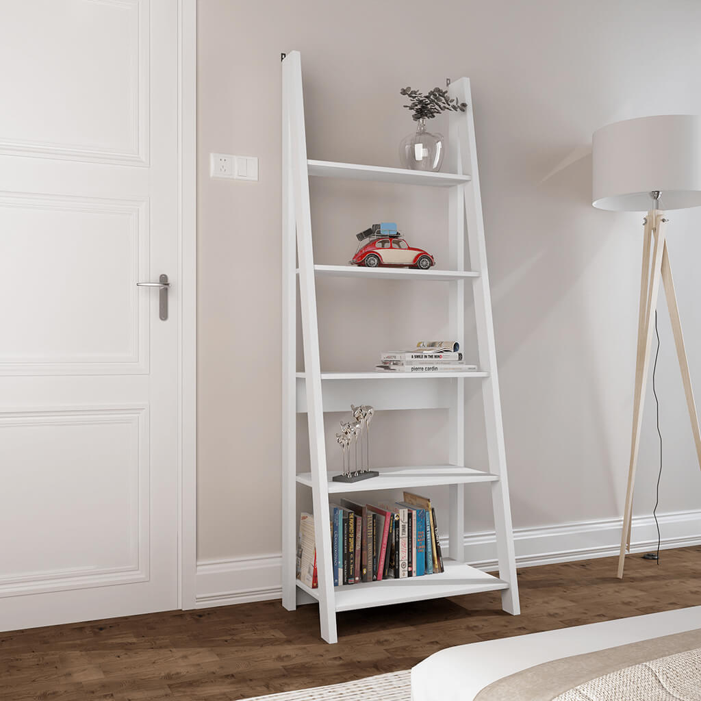 Tiva White Ladder Bookcase