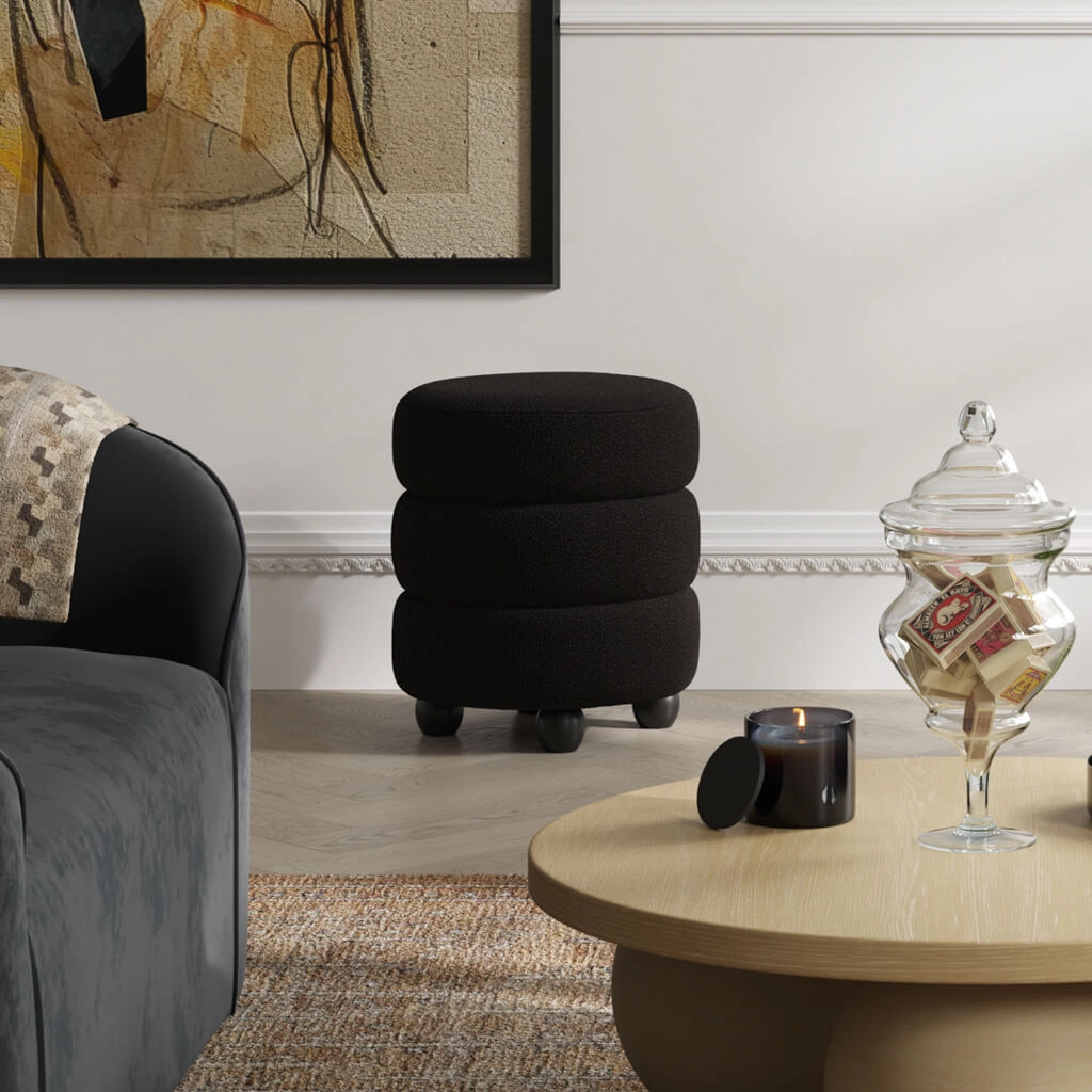 Emi Black and Black Pouffe