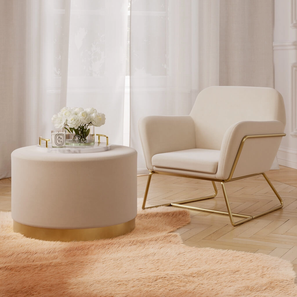 Lara Cream Velvet Large Pouffe