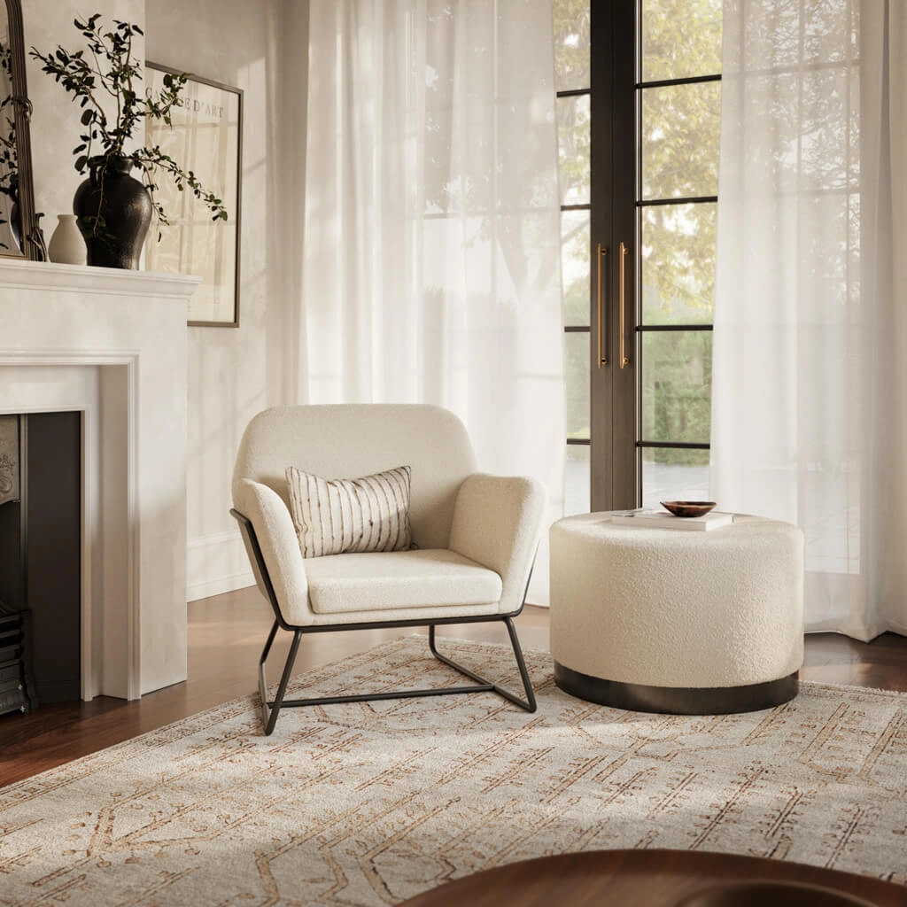 Lara Ivory Boucle Large Pouffe