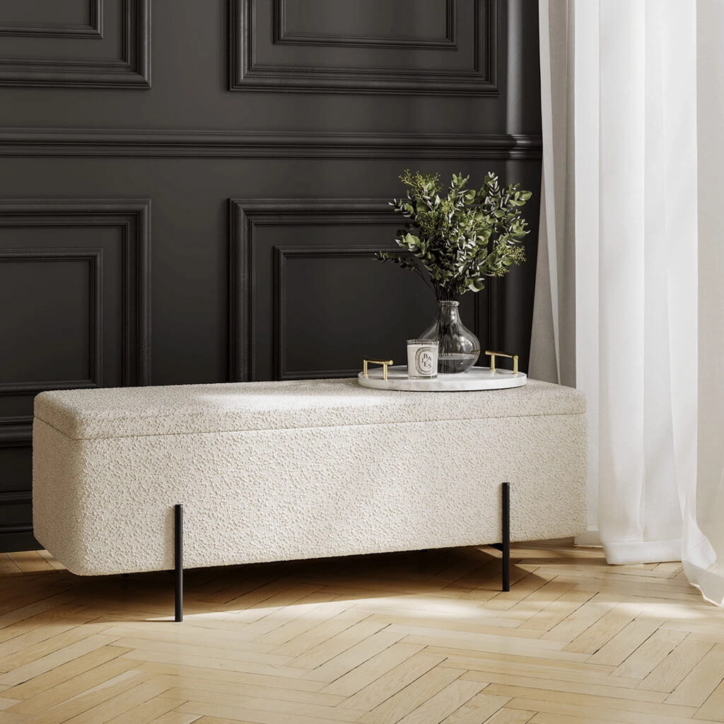Lola Ivory Boucle Storage Ottoman