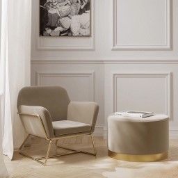 Lara Beige Velvet Large Pouffe