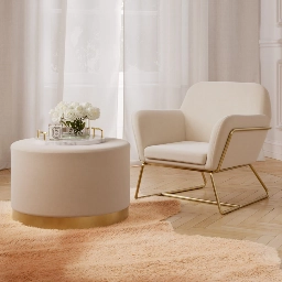 Lara Cream Velvet Large Pouffe